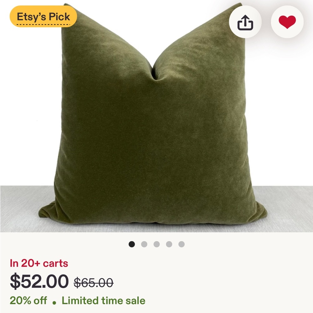 Olive Green Velvet Throw Pillow by